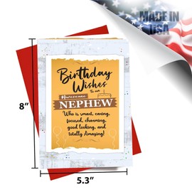 MegaCalendars Happy Birthday Card for Nephew with Self-Adhesive Envelope, Birthday Card for Adult Nephew, Cute Custom Party Designs, Premium 320 GSM Cardstock, Made in USA