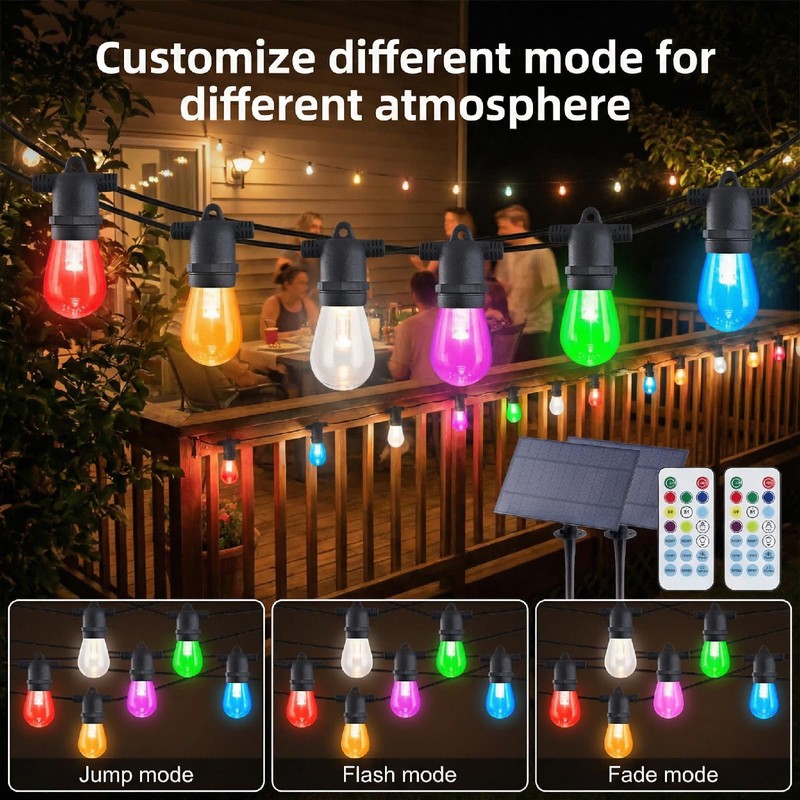 IPStank 48FT Solar-Powered RGB Outdoor String Lights – Dimmable Waterproof