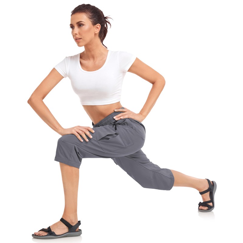 VEOBIKE Women’s Cropped Pants for Summer Outdoor Elastic Waist Stretch