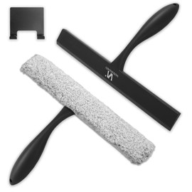 Shower Squeegee for Glass Doors & Microfiber Scrubber Kit 11Inch Window Washing Tools with Non-Slip Handle and Adhesive Hook