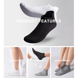 Happicomfy Athletic Ankle Socks Women & Men, Arch Compression, Heel Tap, Moisture-Wicking, Running Cotton Socks, 6 Pairs (US, Numeric, 7.5, 10, Regular, Regular, Plain White 6 Pairs)