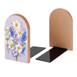 Vintage Butterfly on Bouquet Flowers Book Ends Decorative Wood Bookends for Shelves Kids Room Desk Home Office Book Stoppers for Magazines,Books, DVDs, 1 Pair/2 Pieces(5x3.1 in)