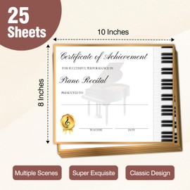 Music Piano Certificate of Achievement, Graduation Award Certificates for Kids Students, Diploma for School Students Music Competitions, 25 Award Certificates, A06