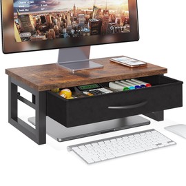 HEWORLIF Computer Monitor Stand Riser with Drawer, 2-Tier Desk Accessories & Workspace Organizers, Laptop Stand for Desk with Storage, Office Organization, Wood