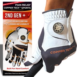 Copper Tech Golf Gloves Men Right Handed Golfer or Left Handed Golfer (2nd Gen) | Copper Compression Joint Support Golf Glove (White/Grey, XX-Large, [Left Hand] for Right Handed Golfers)