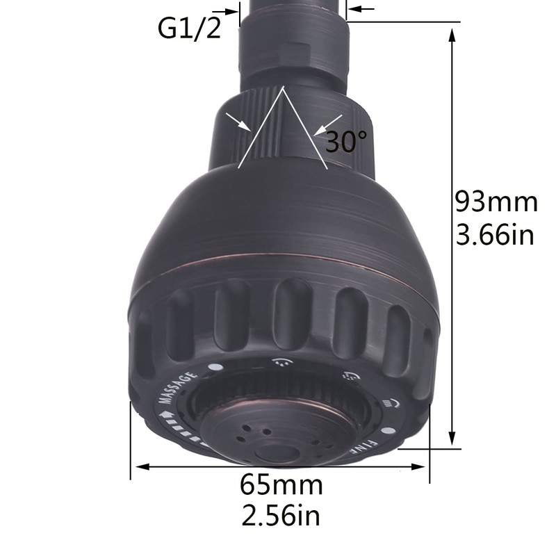 TECHZM High Pressure Shower Head 3 Settings Fixed Showerhead 2.5