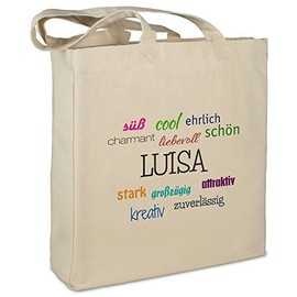 Fabric Bag with Name Luisa – Positive Features Motif – Beige – Fabric Bag, Jute Bag, Shopping Bag, Bag, beige