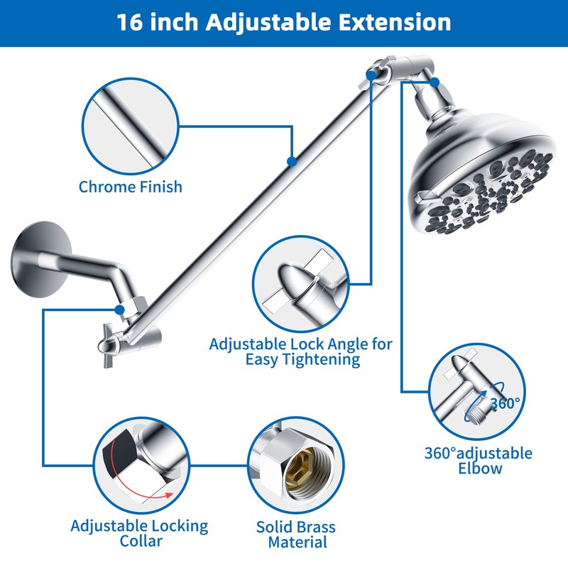 Brass 16 Inch Shower Head Extension Arm with Lock Joints,