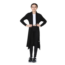 Loxdonz Kids Long Open Front Cardigan Coverup Boyfriend Cardigan Sweater for Girl's Beach Cover ups Kimono Maxi Duster (Black, 11-12 Years)
