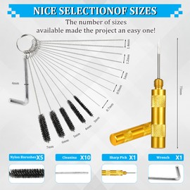 Tkiemoe Carburetor Cleaning Kit, 13 Stainless Steel Wires, 10 Needles, 5 Nylon Brushes, 1 Pick, Torch Tip Cleaner Tool For Motorcycle, Lawnmower, Atv, Chainsaw, Spray Gun, Small Engine
