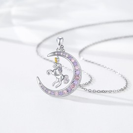 Moon Necklace 925 Sterling Silver Moonstone Celtic Cat Snake Rose Star Pendant Moon Chain Moon Jewellery Gift for Girls Children Women, Sterling Silver, Cubic Zirconia