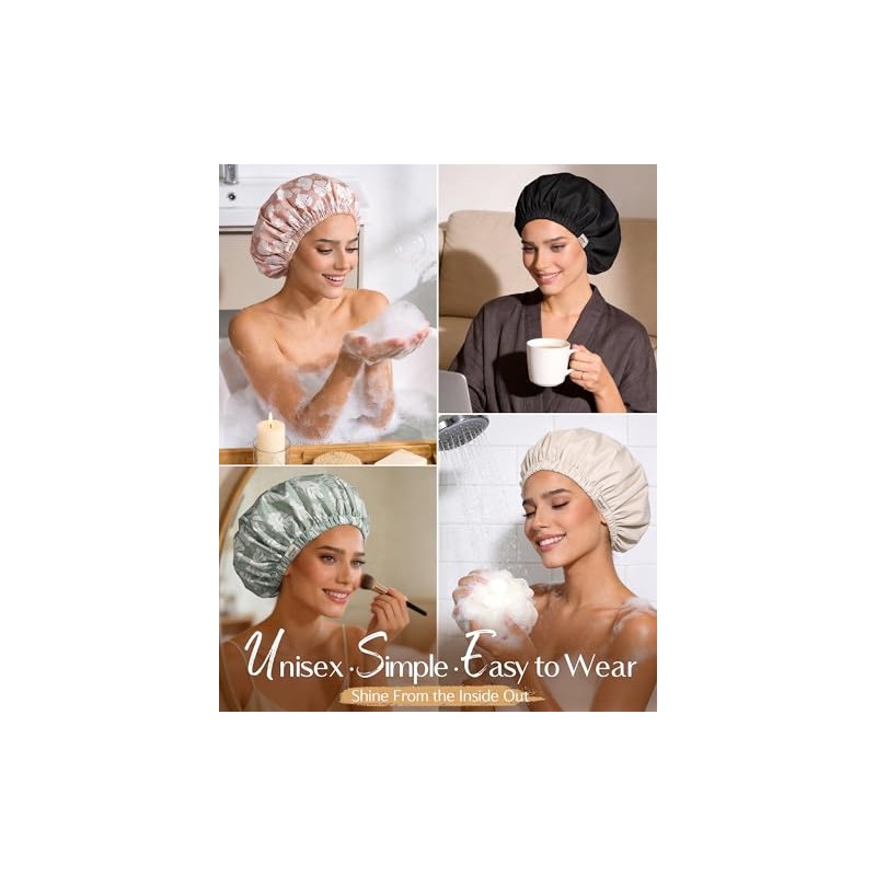Yanibest Gorro Ducha Forro Satén Mujer Reutilizable Impermeable Antiencrespamiento Gran
