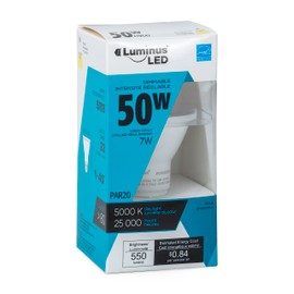 Luminus Led G5 PAR20 Flood Bulb 50W Equivalent (7W) 550 Lumens, 25000 Hour Lifespan, Dimmable, 5000k Daylight, 6 Pack