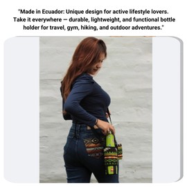 T1-VE Fabric Water Bottle Carrier – Includes Coin Pouch + 3D & Waterproof Sticker Packs, Adjustable Strap – Kit for Travel, Gym, Beach, Hiking, Walking, Biking & Daily Adventures (Green)