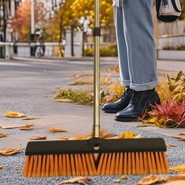 Diposiconx Push Broom Outdoor Heavy Duty Broom with 63" Long Handle for Deck Driveway Garage Yard Patio (Orange)