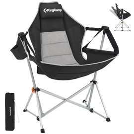 KingCamp Hammock Camping Chair Swinging Rocking Chair for Adults Lawn Beach Camp Outside Portable Folding Chair Hold Up to 264lbs with Adjustable Back Support Carrying Bag Cup Holder