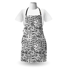 Lunarable Casino Apron, Dices Close-up Image Abstract Monochromic Chaotic Crowded Gaming Houses, Unisex Kitchen Bib with Adjustable Neck for Cooking Gardening, Adult Size, Black Grey