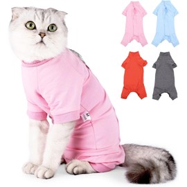 Generic Cat Recovery Suit, Four-Legged Surgical Onesie for Abdominal Wounds After Surgery (Pink, Medium)