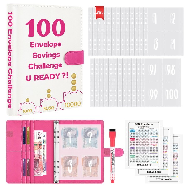 WenmthG 100 Envelopes Saving Challenge, A5 Money Saving Wallet with