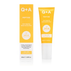 Q+A Peptide Anti-Ageing Daily Sunscreen SPF 50: Lightweight, Non-Sticky, Broad-Spectrum UVA/UVB, Collagen-Boosting, Hydrating, Radiance-Enhancing, 95% Natural, Vegan, Facial SPF, 50ml
