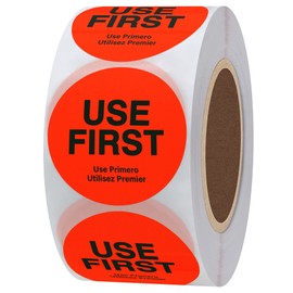 Hybsk Fluorescence USE First Stickers Restaurant Food Service FIFO Label 1.5 Inch Total 500 Labels Per Roll (Fluorescence Red)