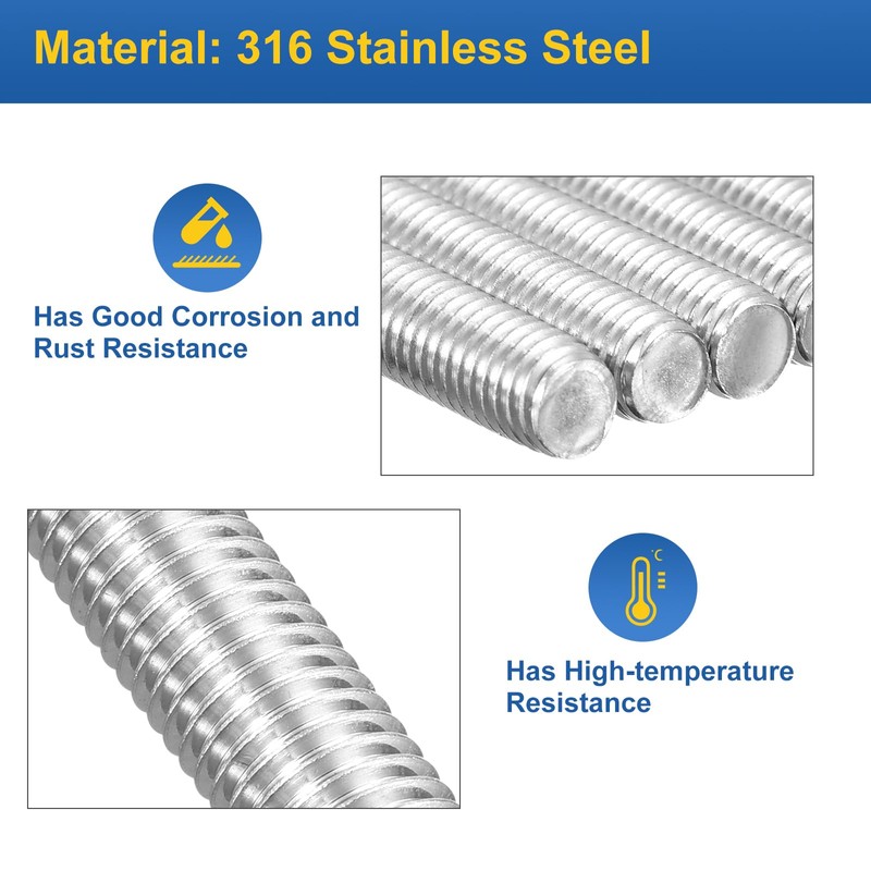 sourcing map M12x55mm Fully All Threaded Rod, 5Pcs 316 Stainless