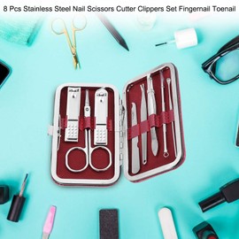Etiquette Set, Grooming Set, Stainless Steel, Cutter, Nail File, Earpick (Red)