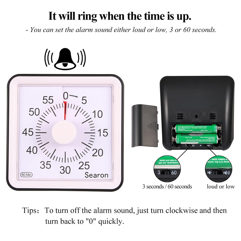 Searon Timer, Visual Timer for Kids and Adults, 3.07 Inches