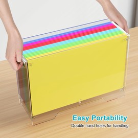 Solinxe Clear Hanging File Folder Box - for Legal Size - Sturdy Vertical Acrylic Magazine Rack Desk File Organizer with Handle, Transparent Storage Bin for Office Classroom, Assembly Required