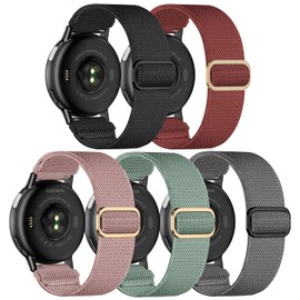 Wizvv Pack of 5 20 mm Wristbands Compatible with Garmin Vivoactive 5/3/Forerunner 55/165/245/645 Music, Nylon Fabric Watch Strap for Venu/Sq/2 Plus/Sq Music/Sq 2 Women and Men, Nylon