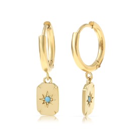 Made by Nami Set Minimalist Earrings Gold Hanging with Star and Turquoise Stone Made of Surgical Stainless Steel Jewellery Women's Hoop Earrings Gold Boho Jewellery Women