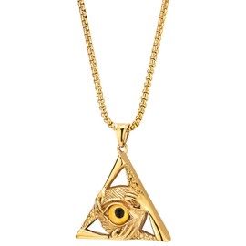 COOLSTEELANDBEYOND Collar de acero clásico con colgante de triángulo de protección contra el mal de ojo para hombres y mujeres, cadena de trigo de 30 pulgadas, Sin piedra preciosa