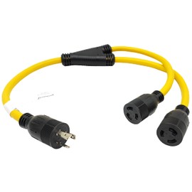 Parkworld 885187Y NEMA L6-20 Y Splitter Cord for PDU and UPS, NEMA L6-20 Plug to L6-20 Dual Receptacle, Twist Lock 3-Prong 20A Molded with 12AWG Yellow Cord 3 Feet