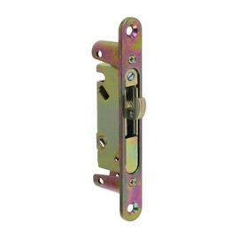 FPL #3-45-S Sliding Glass Door Replacement Mortise Lock with Security Adapter Plate, 5-3/8” Screw Holes, 45 Degree Keyway- YZD Plating