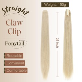 TESS Clip in Ponytail Extension Claw, 26 Inches Hair Extensions Synthetic Straight Ponytail Clip in Blond Hair Pieces for Women 150g
