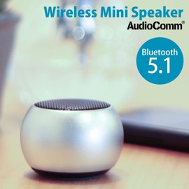 Ohm Electric AudioComm Wireless Mini Speaker Silver ASP-W50N-S 03-2416 OHM Bluetooth Wireless Portable Speaker
