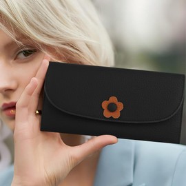 ArtsEye Ladies Purse RFID Blocking Genuine Leather Large Capacity Slim Wallet for Women (Black)