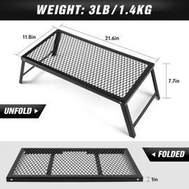Folding Campfire Grill Heavy Duty Steel Grate with Legs Portable Over Fire Camp Grill for Outdoor Cooking Grill Traveling Picnic, Black