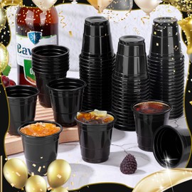 Dualshine 100 Pack 2oz Black Graduation Plastic Shot Glasses Disposable, Mini Disposable Shot Cups for Parties Weddings Beer Taste Serving Snack Sample Tastings Barbecues Picnic