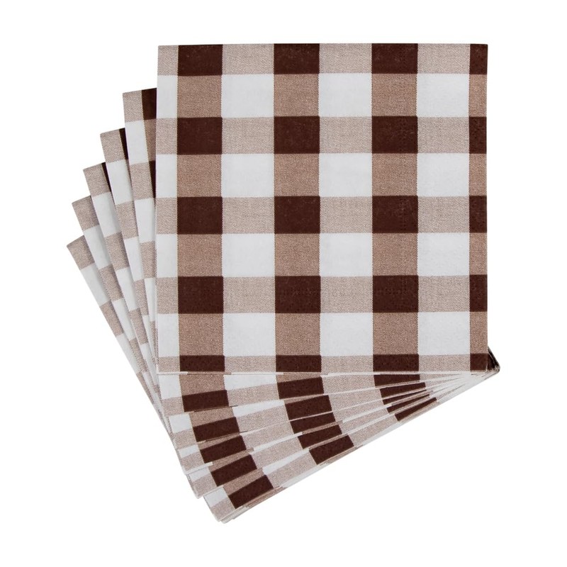 Gingham Paper Cocktail Napkins in Chocolate - 20 Per Package