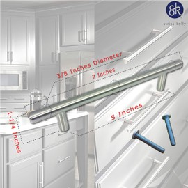 (1 Piece, L: 7 Inch CC: 5 Inch) Swiss Kelly Hardware Satin Nickel Kitchen Cabinet Handles Drawer Pulls