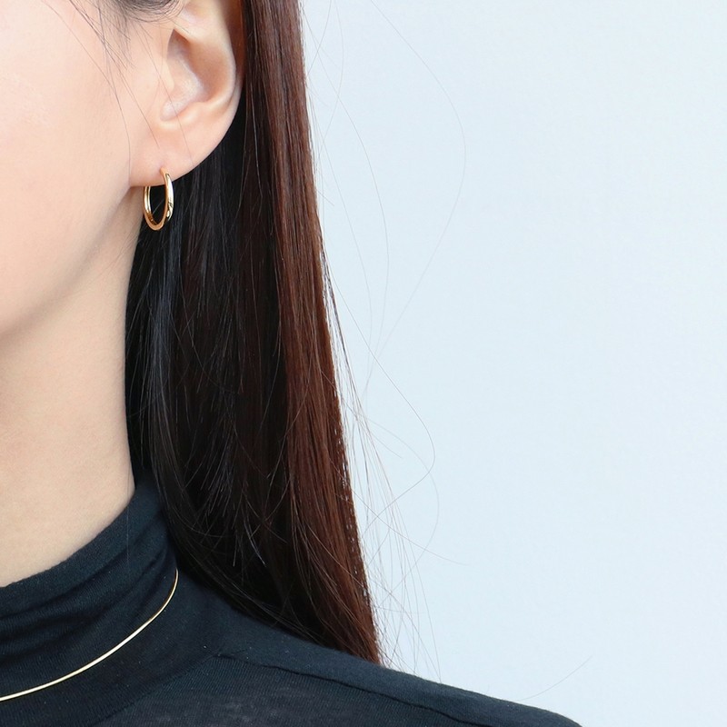Gold&Deer 14K Goldfield Daily One-Touch Ring Earrings s (15mm) White