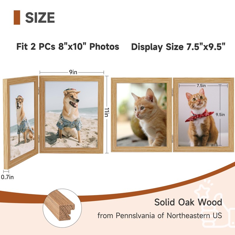 Axeman 8x10 Double Picture Frame - Solid Oak Wood Vertical
