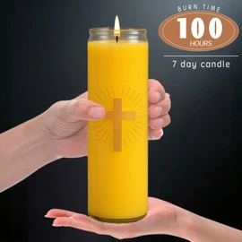 Pure Beeswax Prayer Candles - 7 Day Devotional Candles in Glass with 100 Hours Long Burn Time, Honey Fragrance Religious Candles Catholic for Memorials, Vigil, Church