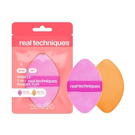 Real Techniques Soplo de polvo de doble cara, de tamaño completo, banda elástica reversible, esponja de maquillaje Miracle 2-in-1 Powder Puff
