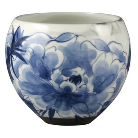 Kyoto Ware ASK-05 Kiyomizu Ware Teacup, White, Diameter 3.5 inches (9 cm), Ceramic Kiln Tea Bowl (Comes in a Presentation Box), Dyed Peony