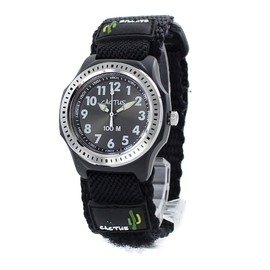 Cactus (CAC-45-M01/Black) Children's Watch, Boys and Girls, Waterproof, Velcro Nylon Strap, Wristwatch