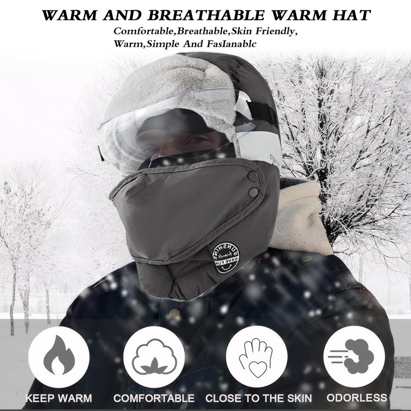 CZAYEFNH Winter Windproof Full Cover Outdoor Riding Mask with Glasses，Grey