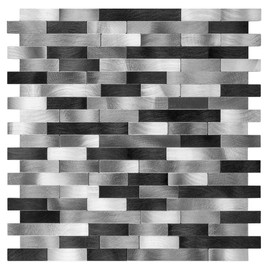 Decopus Metal Mosaic Tile Backsplash -LNG Oblong in Black/Gray/Silver 5pc/Pack - Rustic Vintage Retro Style Peel and Stick for remodelling Wall of Fireplace, Kitchen, Bathroom, Camper, Stairway