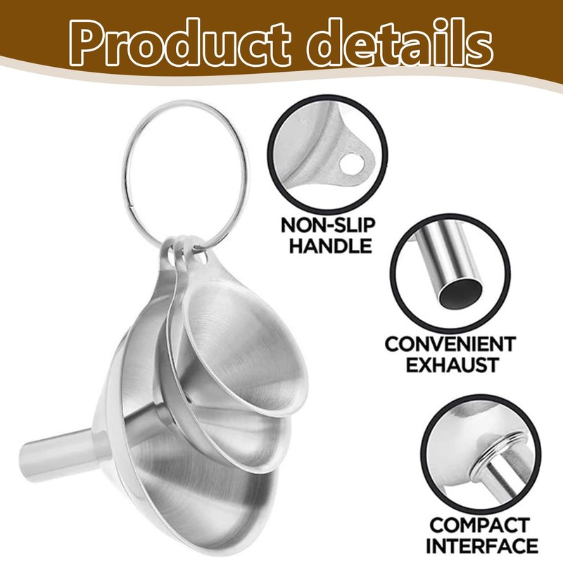 3 Pcs Stainless Steel Funnel Set – Durable Funnels for